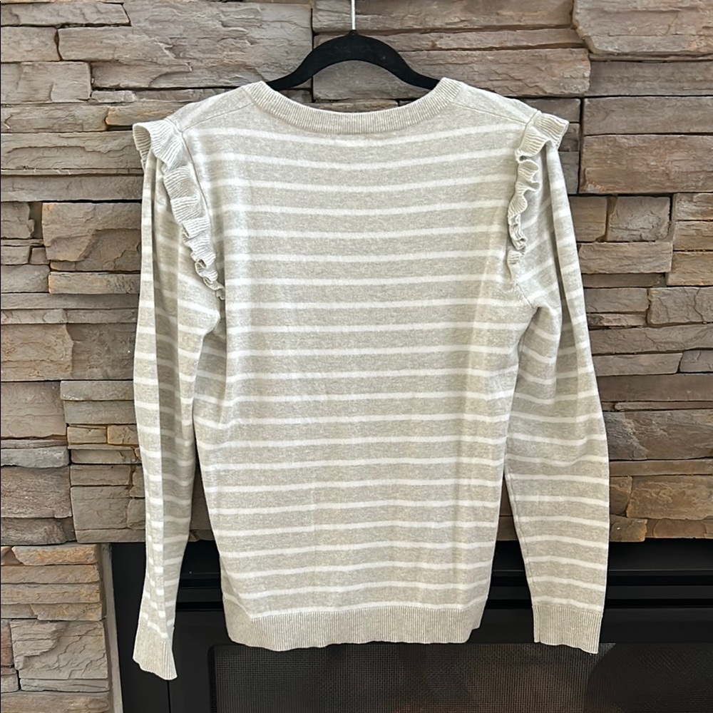 LOFT Gray Striped Ruffle Sweater - Picture 5 of 6